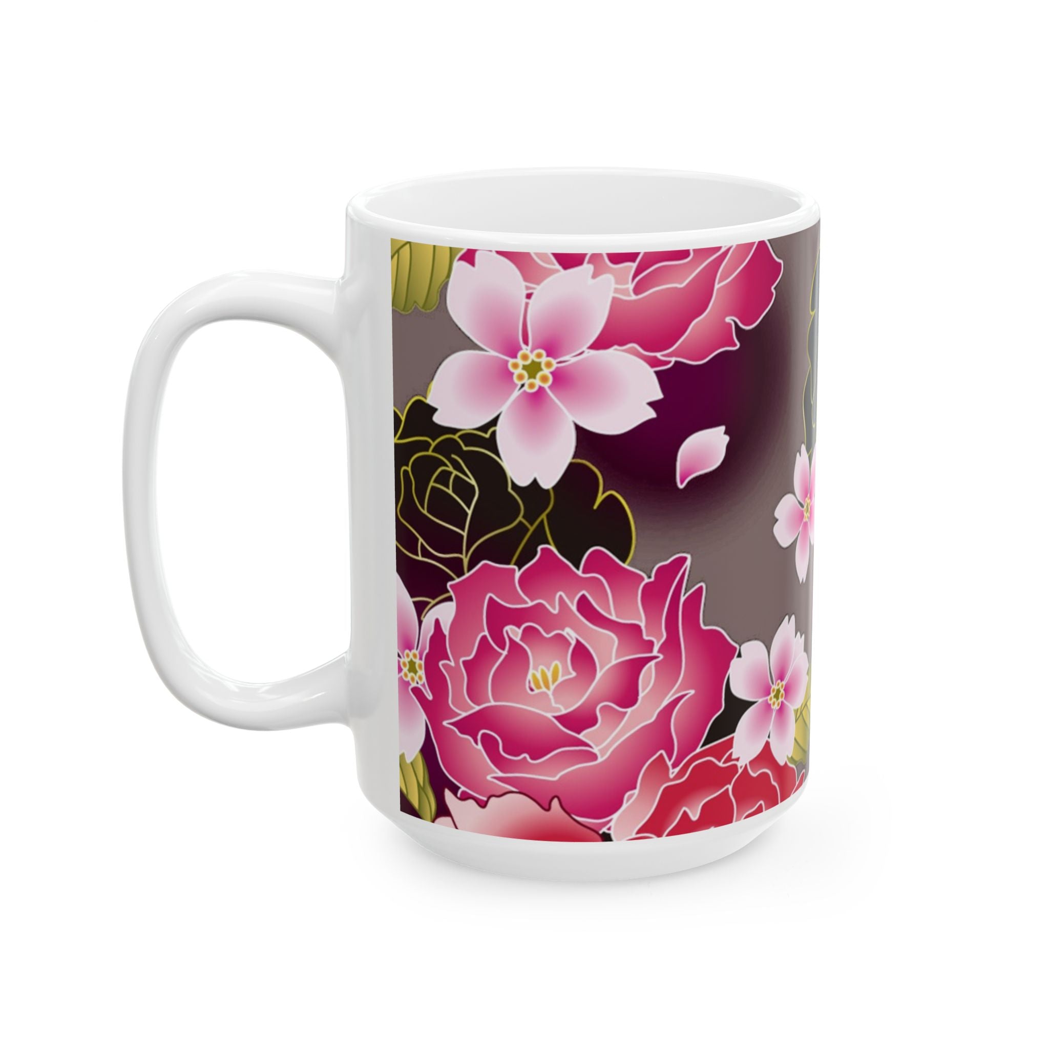 Floral Ceramic Mug — Elegant Flower Pattern Coffee Cup (11oz & 15oz)
