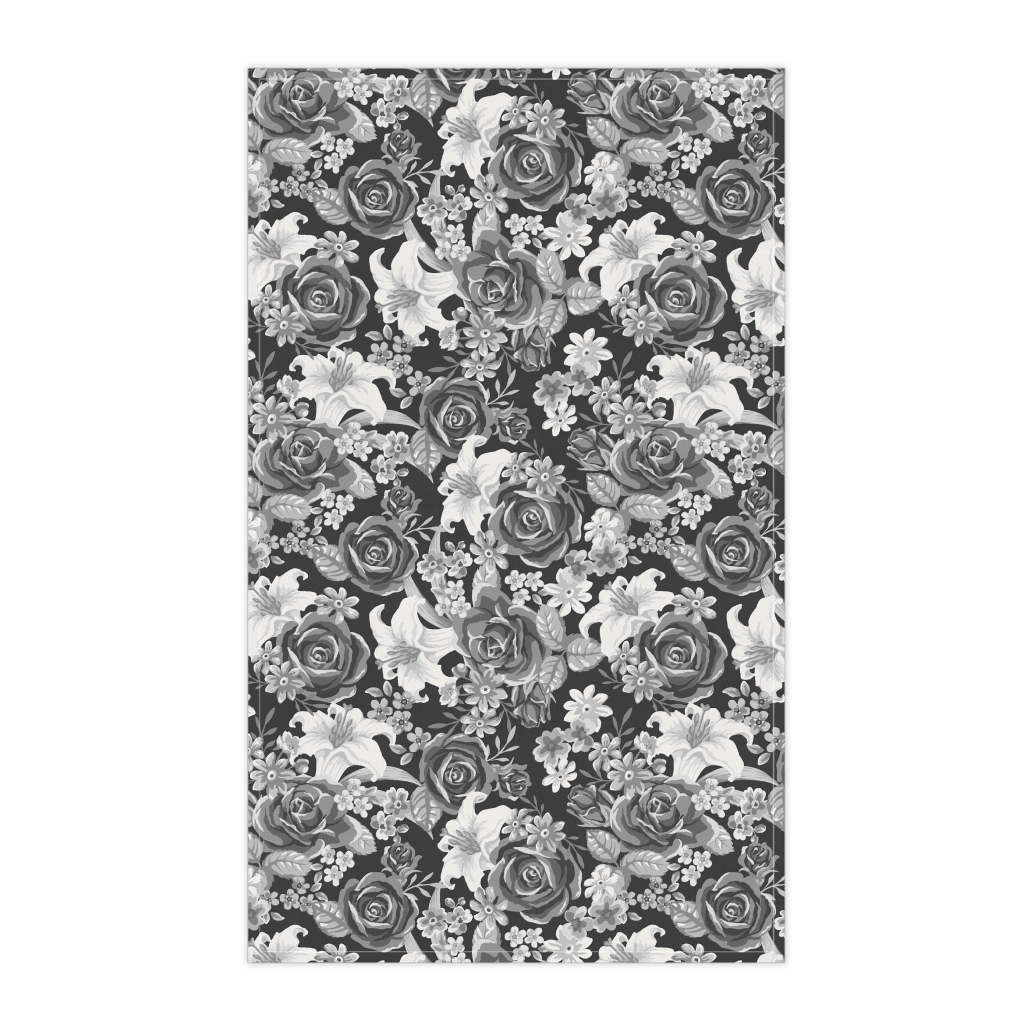 Black and White Roses and Flower Tea Towel