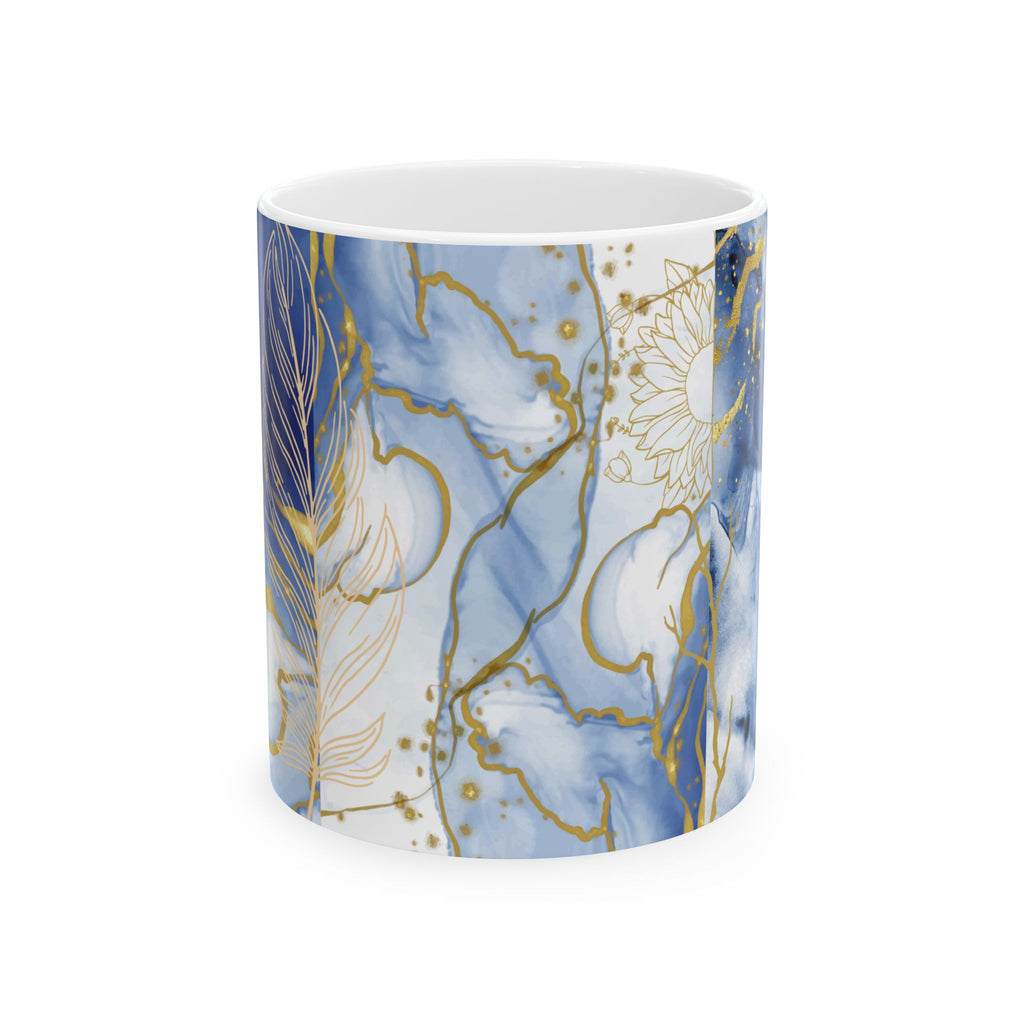 Floral Ceramic Mug Blue & Gold