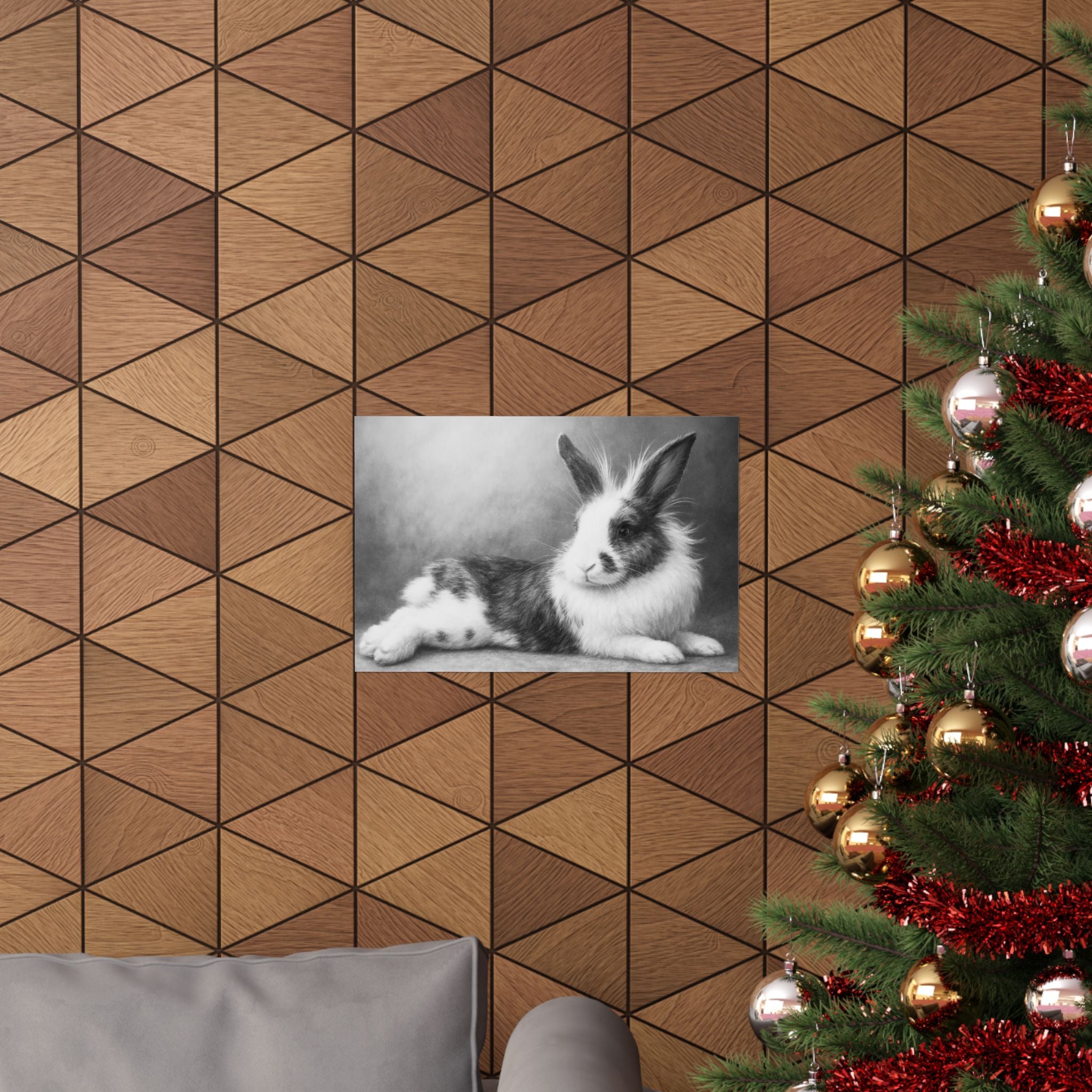 Bunny Photo Matte Poster — Black & White Horizontal Wall Art