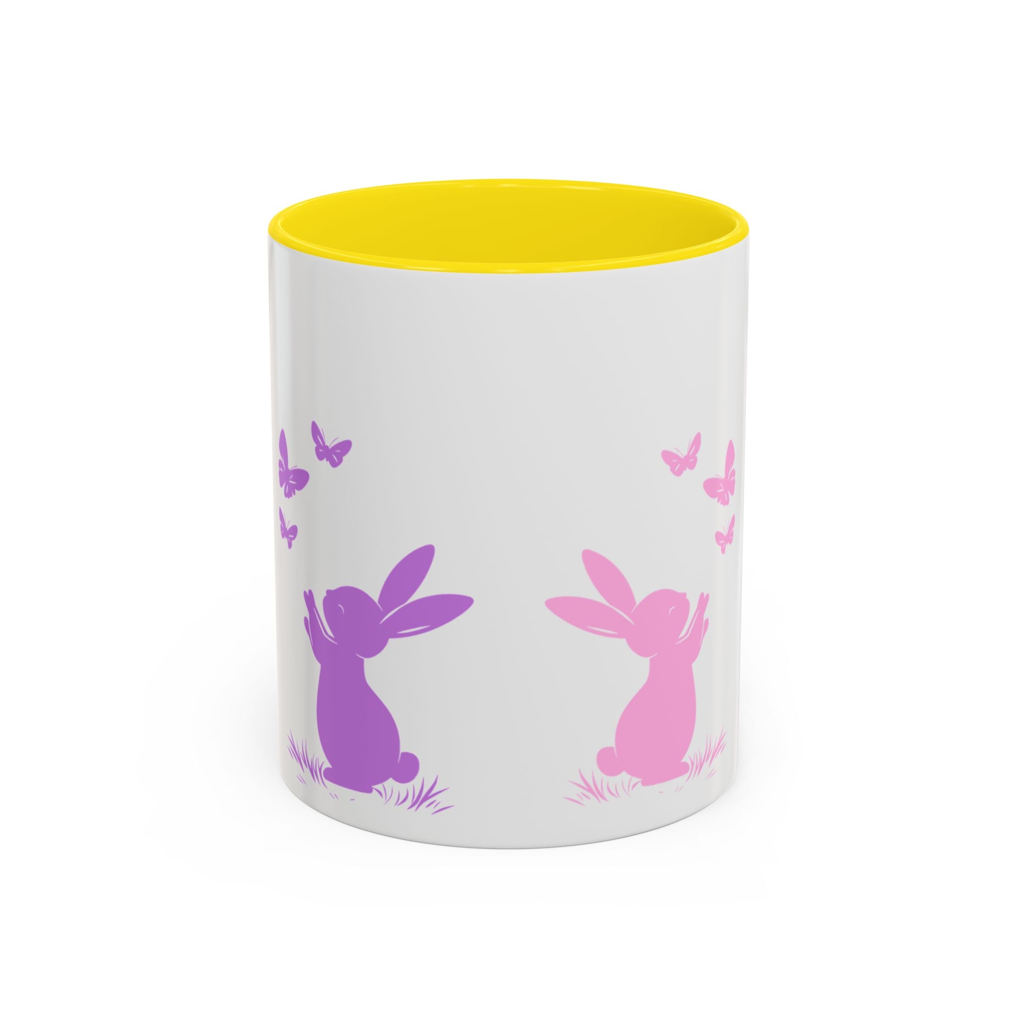 Bunny & Butterfly Accent Coffee Mug — Cute Spring Ceramic Mug (11/15oz), Cute Coffee Mug