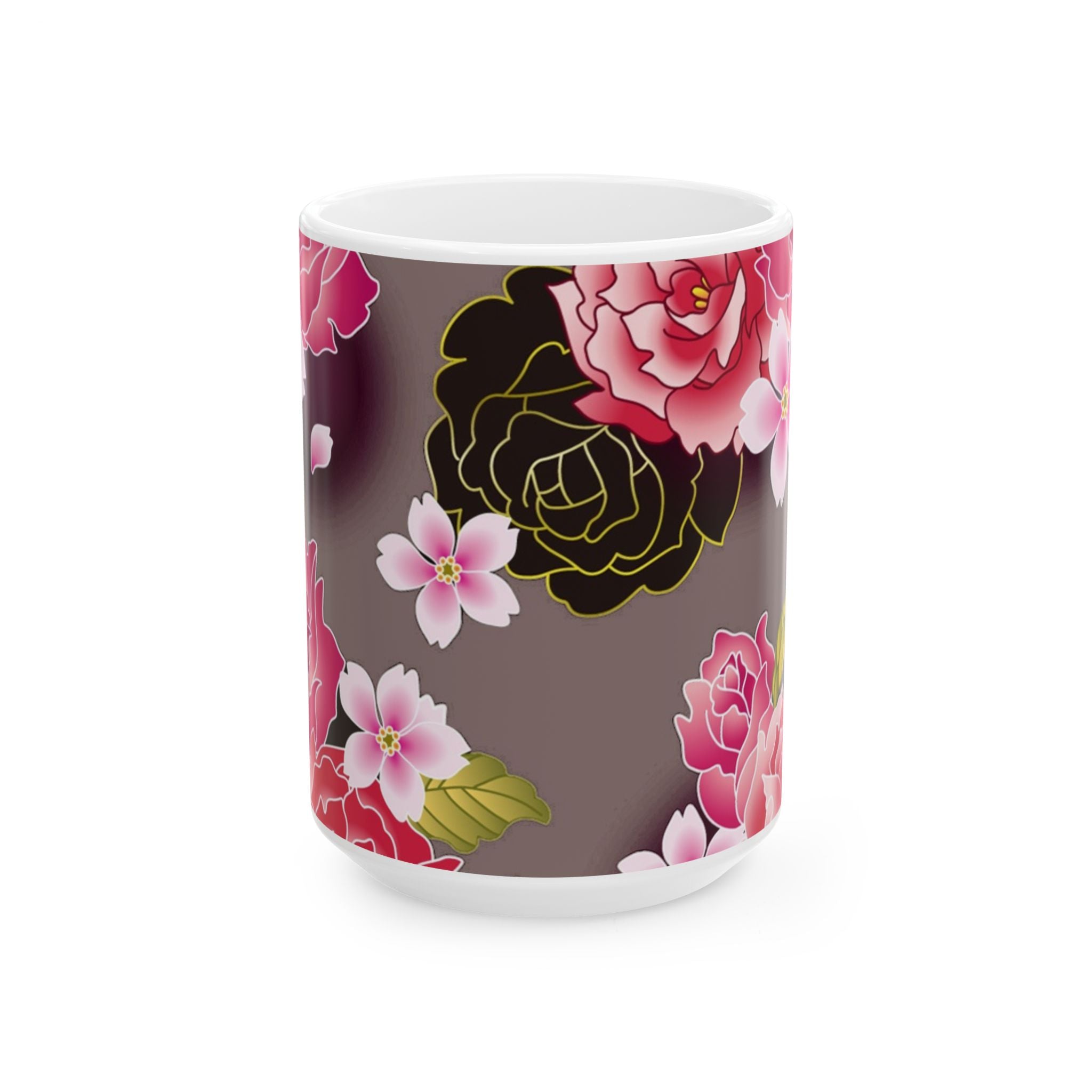 Floral Ceramic Mug — Elegant Flower Pattern Coffee Cup (11oz & 15oz)