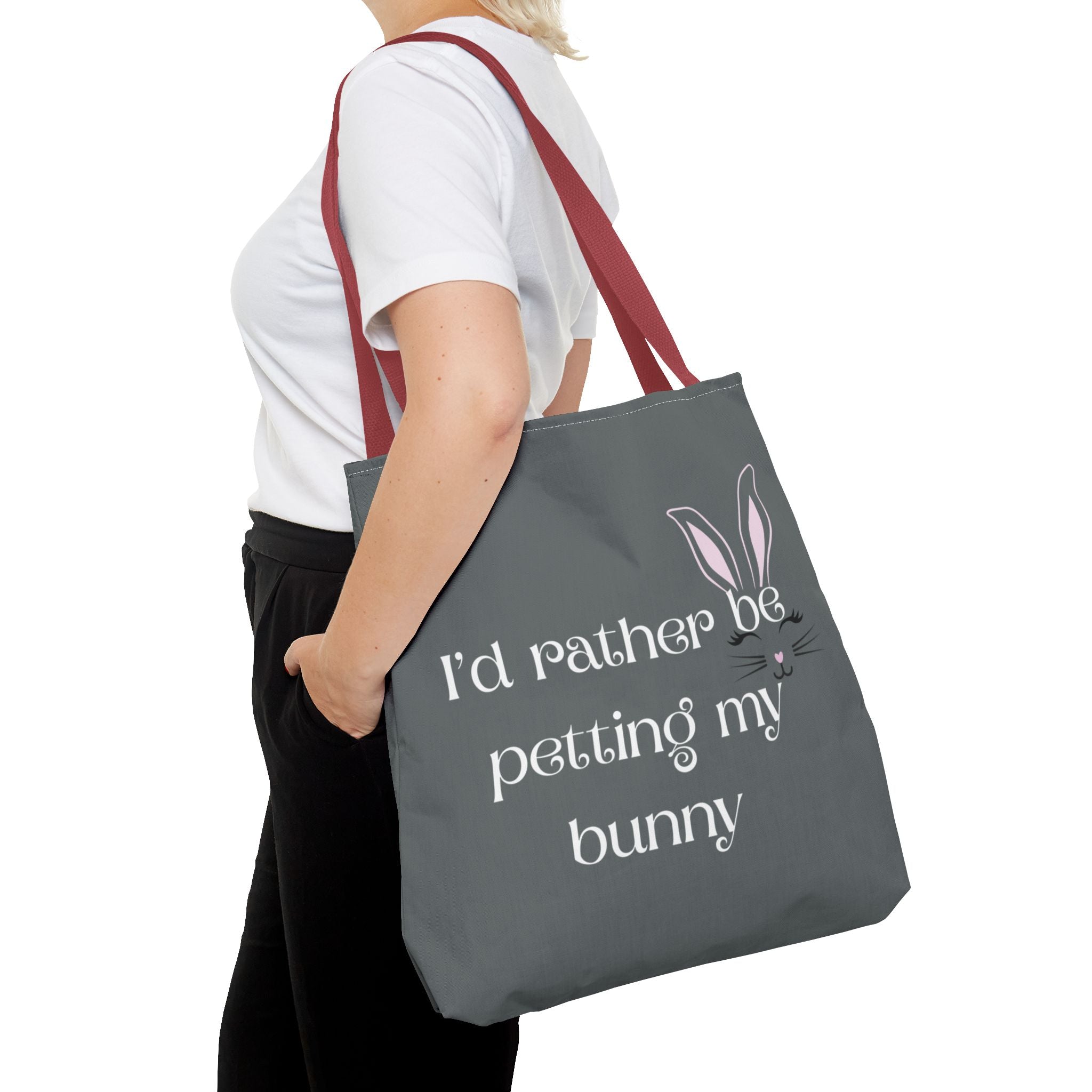 I'd Rather Be Petting My Bunny Tote Bag — Cute Bunny Canvas Tote