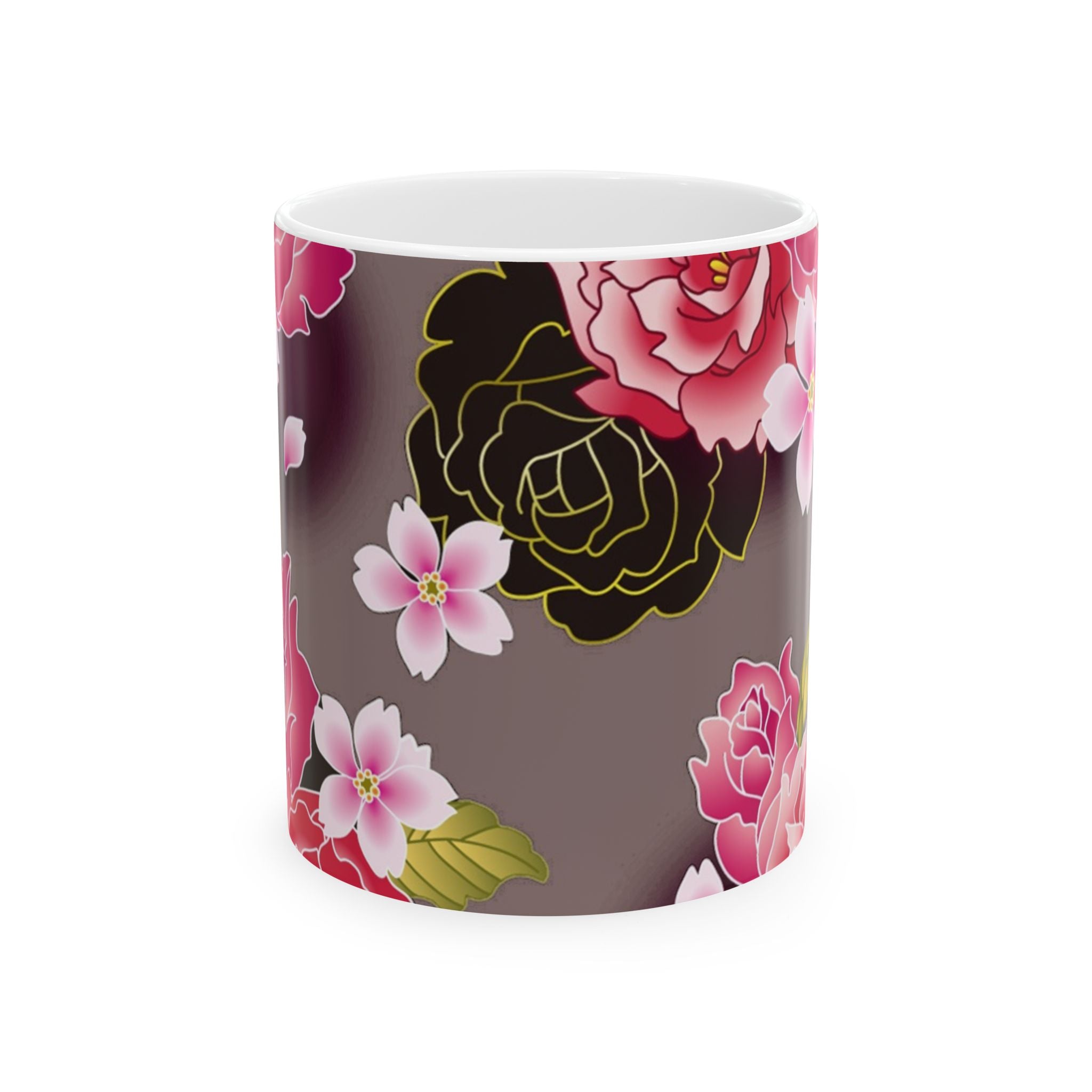 Floral Ceramic Mug — Elegant Flower Pattern Coffee Cup (11oz & 15oz)