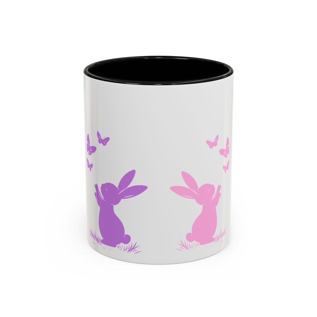 Bunny & Butterfly Accent Coffee Mug — Cute Spring Ceramic Mug (11/15oz), Cute Coffee Mug
