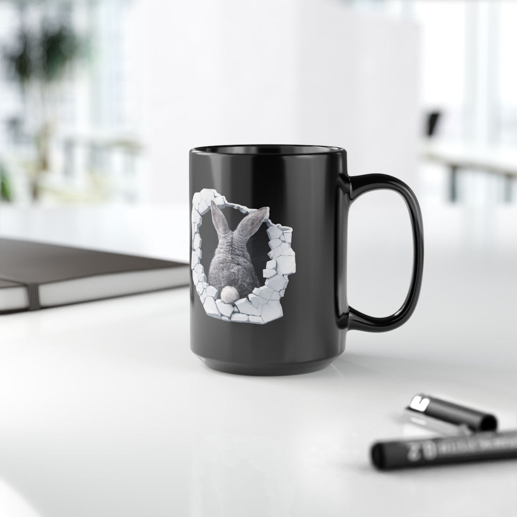 Bunny design 15oz Black Ceramic Mug