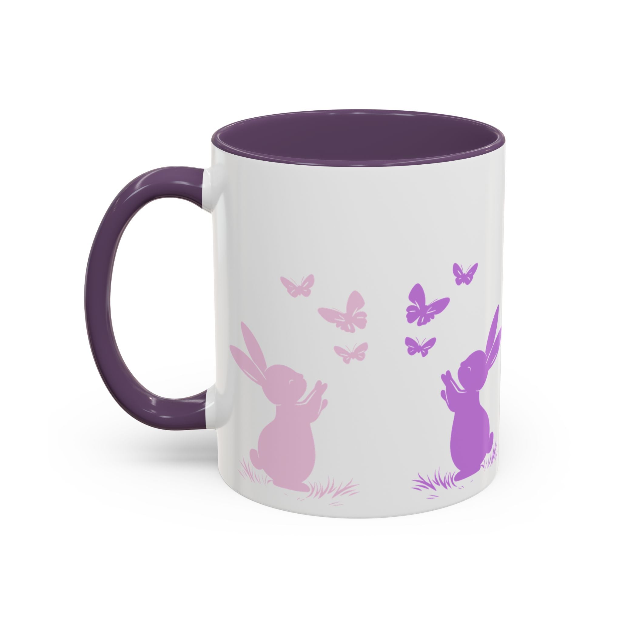 Bunny & Butterfly Accent Coffee Mug — Cute Spring Ceramic Mug (11/15oz), Cute Coffee Mug