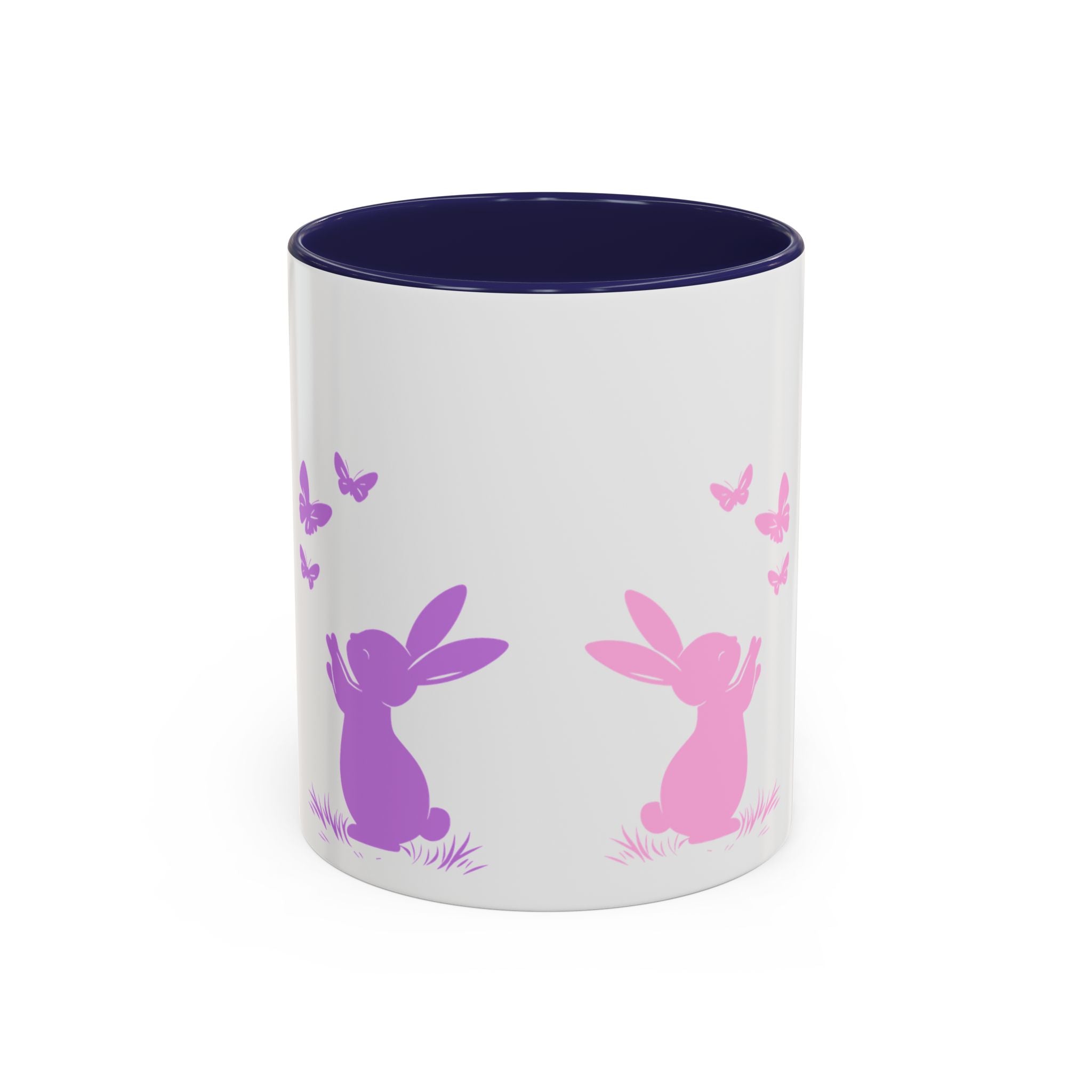 Bunny & Butterfly Accent Coffee Mug — Cute Spring Ceramic Mug (11/15oz), Cute Coffee Mug