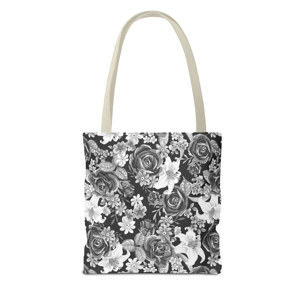 Black & White Tote Bag — Minimal Monochrome Rose Pattern