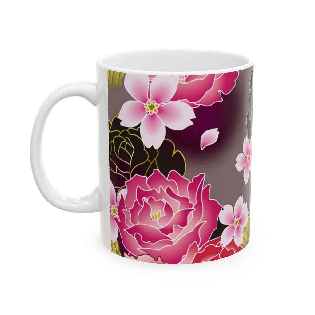 Floral Ceramic Mug — Elegant Flower Pattern Coffee Cup (11oz & 15oz)