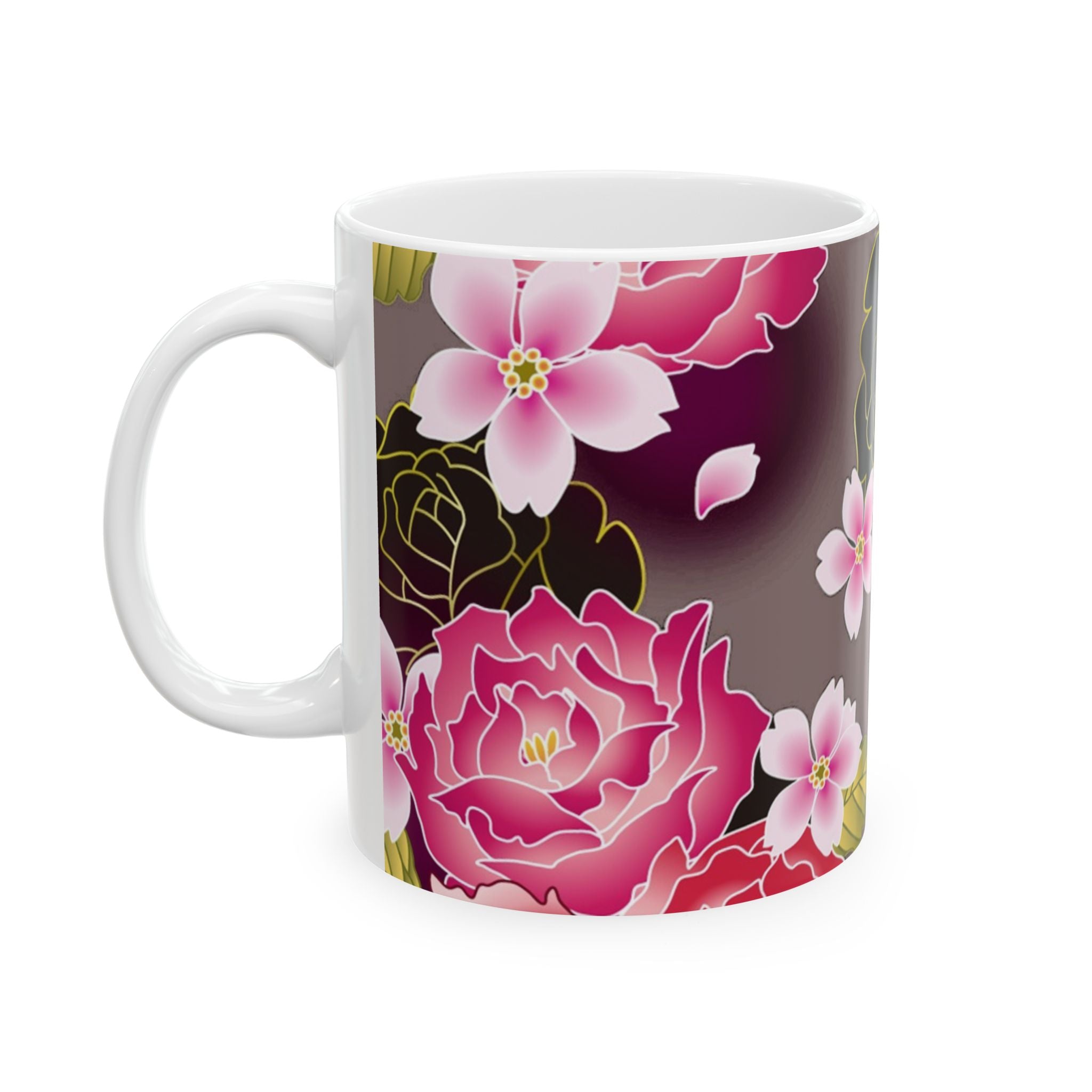 Floral Ceramic Mug — Elegant Flower Pattern Coffee Cup (11oz & 15oz)