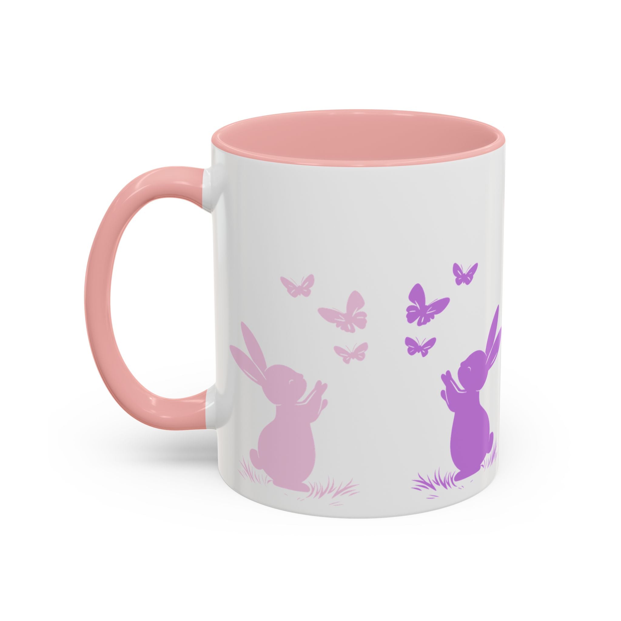 Bunny & Butterfly Accent Coffee Mug — Cute Spring Ceramic Mug (11/15oz), Cute Coffee Mug