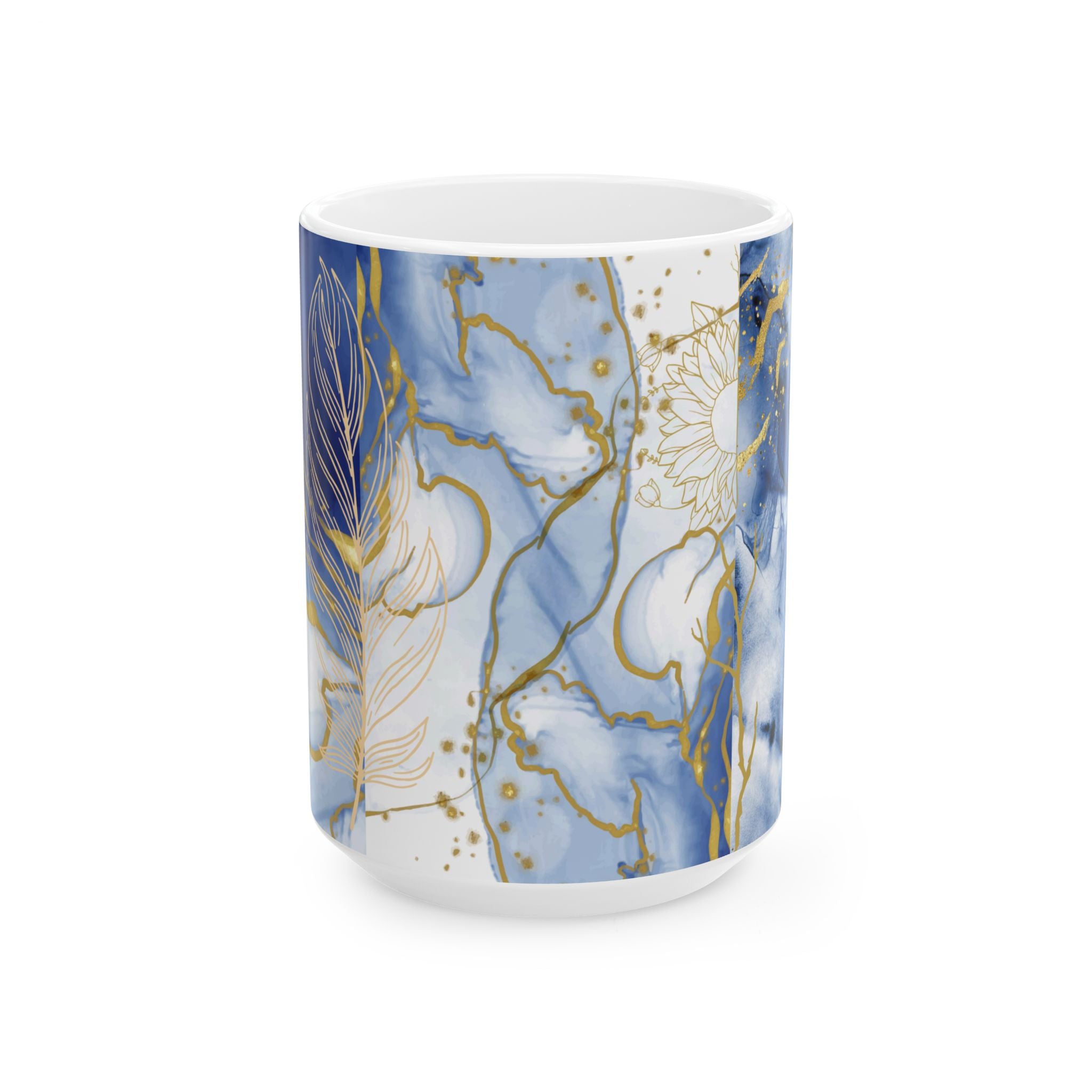 Floral Ceramic Mug Blue & Gold