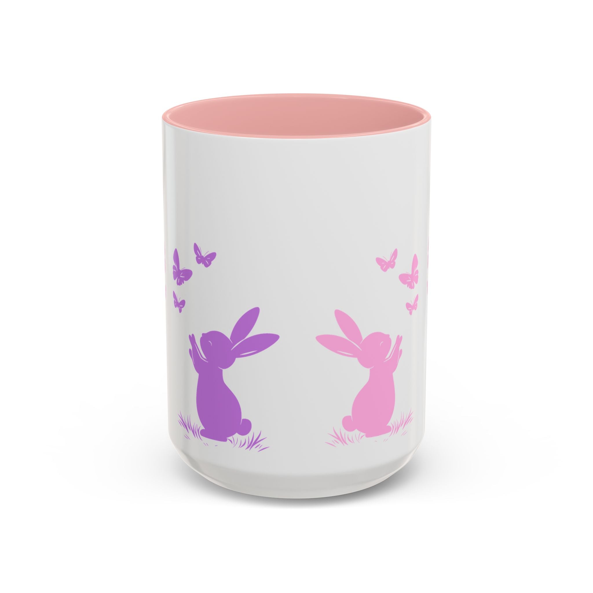 Bunny & Butterfly Accent Coffee Mug — Cute Spring Ceramic Mug (11/15oz), Cute Coffee Mug