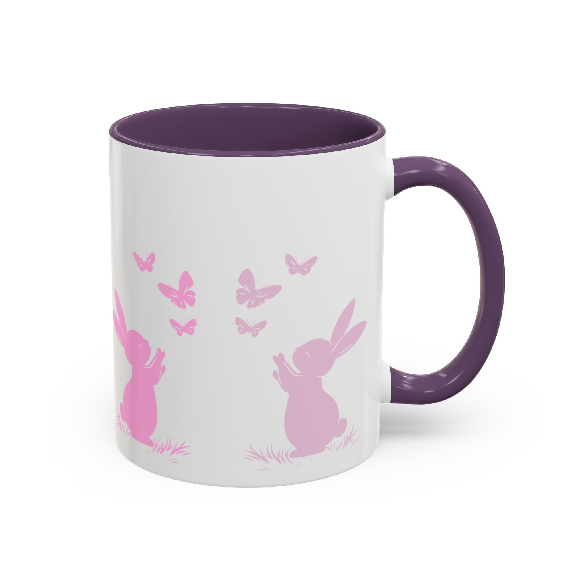 Bunny & Butterfly Accent Coffee Mug — Cute Spring Ceramic Mug (11/15oz), Cute Coffee Mug