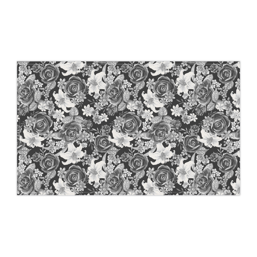 Black and White Roses and Flower Tea Towel