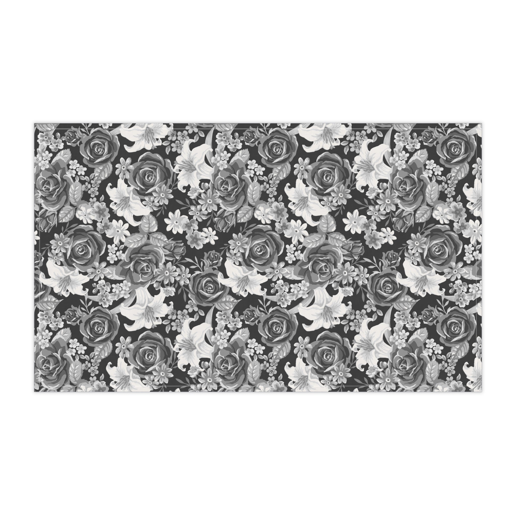 Black and White Roses and Flower Tea Towel