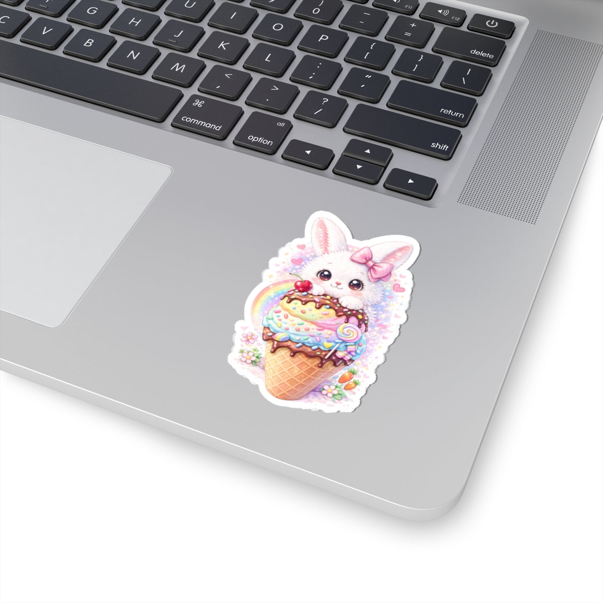 Adorable Bunny Ice Cream Kiss-Cut Sticker for Laptops, Water Bottles & Journals