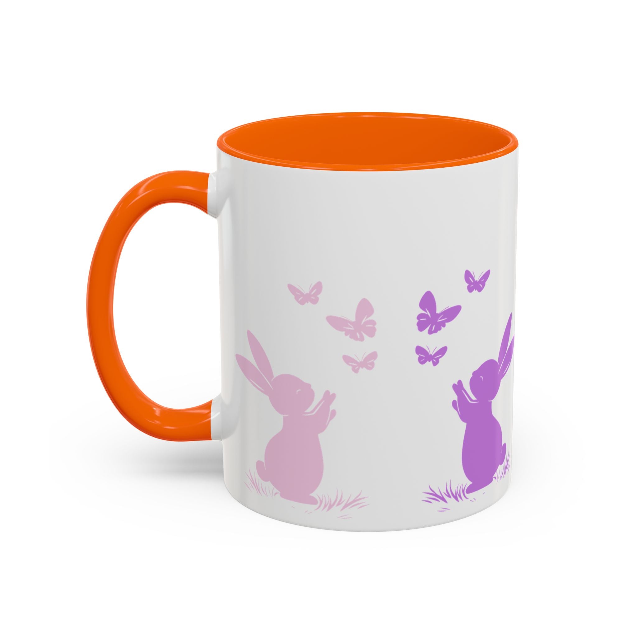 Bunny & Butterfly Accent Coffee Mug — Cute Spring Ceramic Mug (11/15oz), Cute Coffee Mug