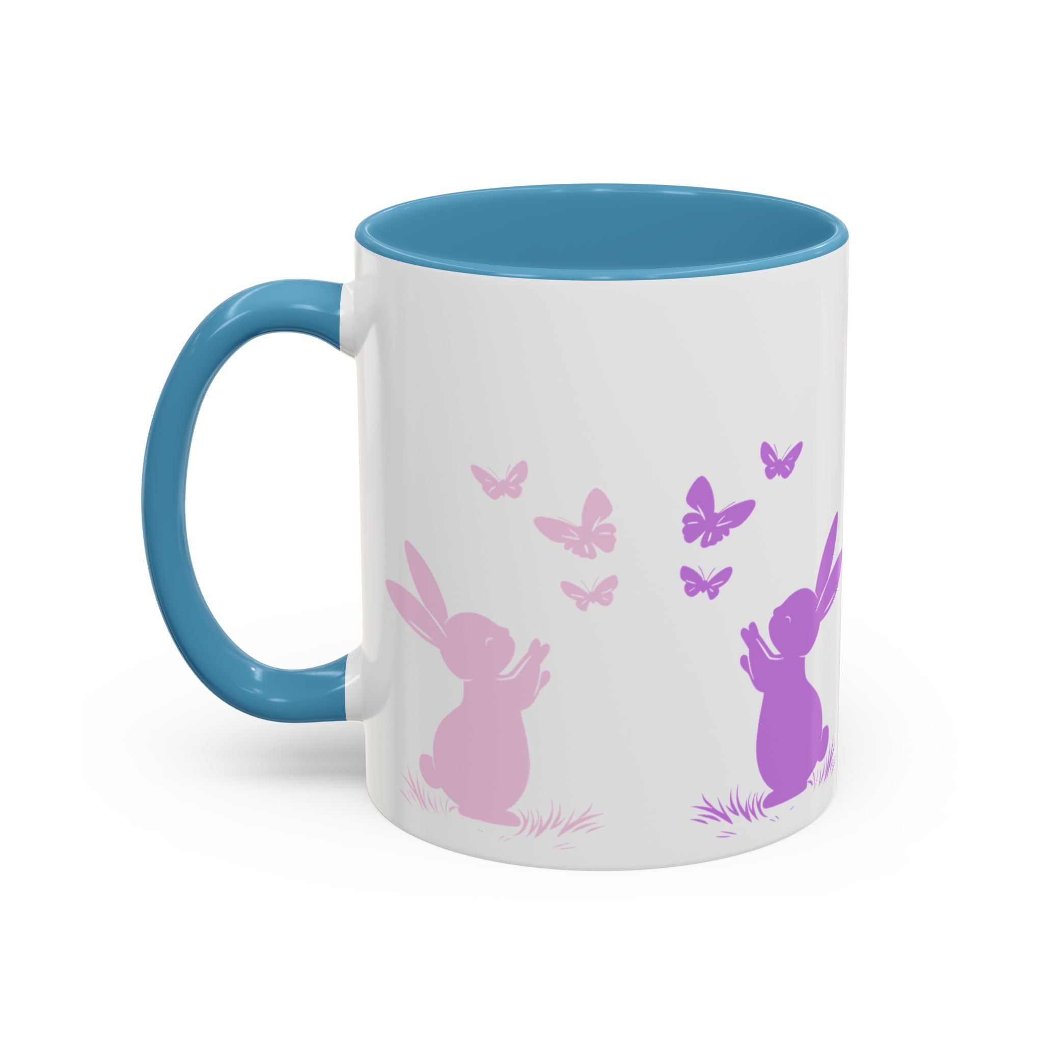Bunny & Butterfly Accent Coffee Mug — Cute Spring Ceramic Mug (11/15oz), Cute Coffee Mug