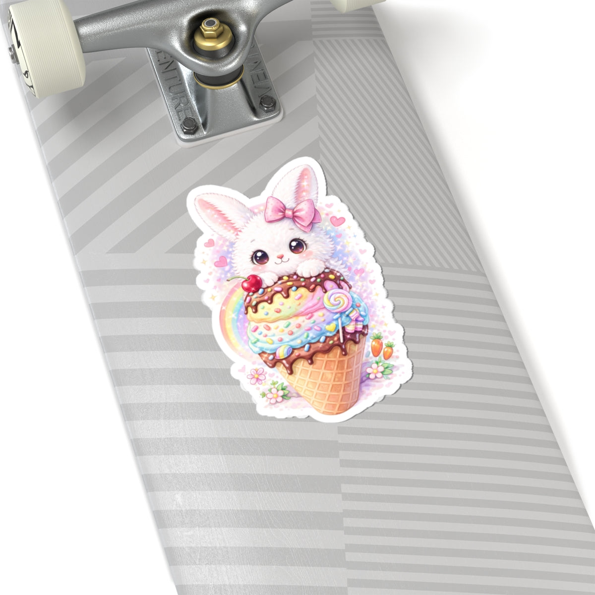 Adorable Bunny Ice Cream Kiss-Cut Sticker for Laptops, Water Bottles & Journals