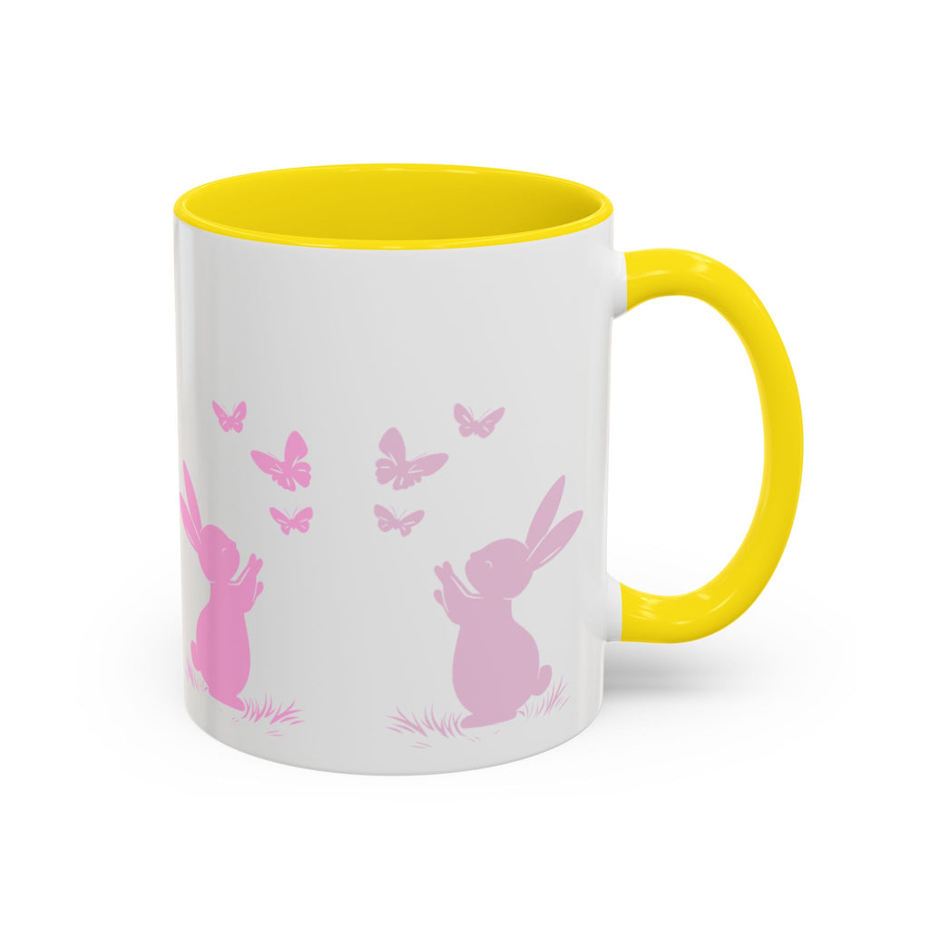 Bunny & Butterfly Accent Coffee Mug — Cute Spring Ceramic Mug (11/15oz), Cute Coffee Mug