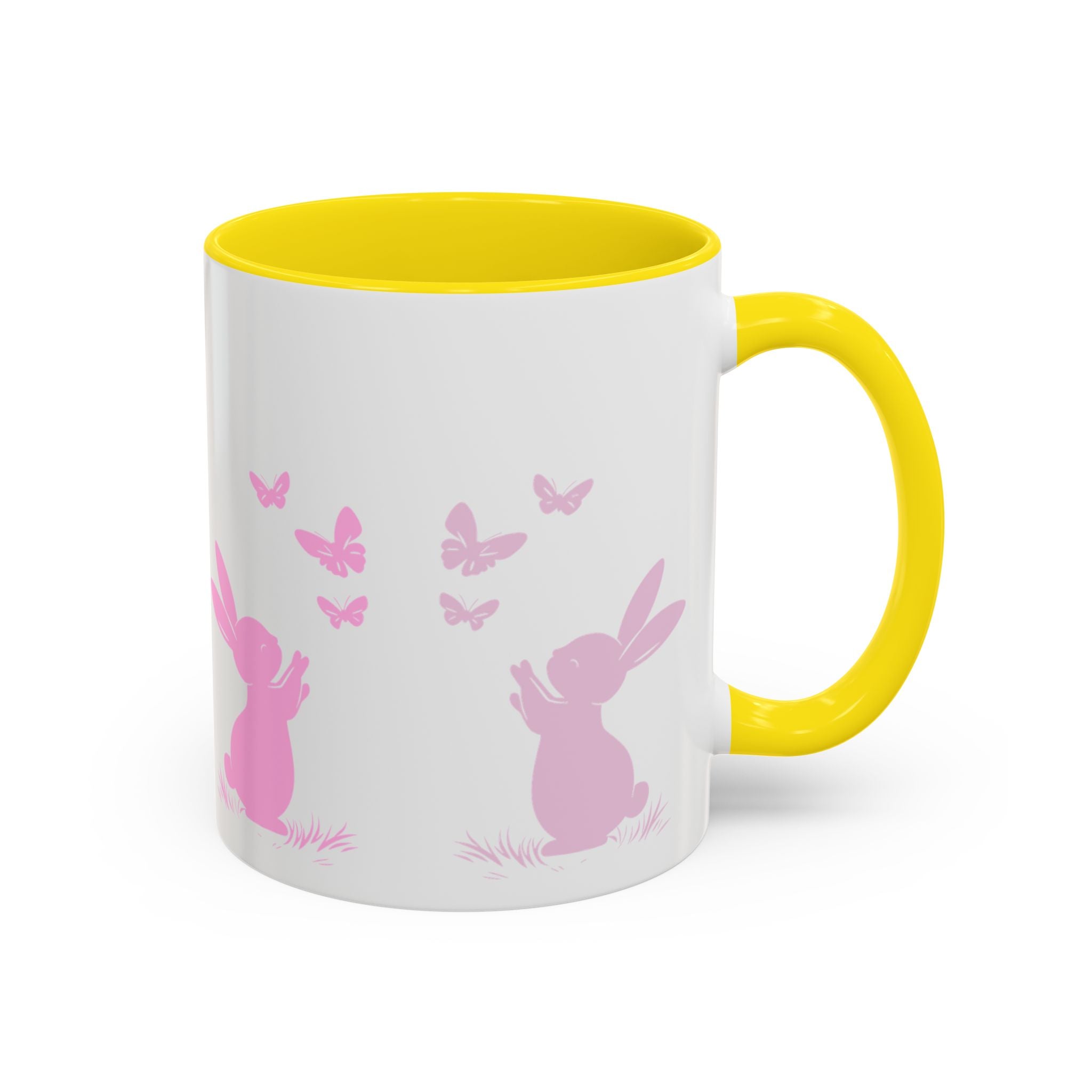 Bunny & Butterfly Accent Coffee Mug — Cute Spring Ceramic Mug (11/15oz), Cute Coffee Mug