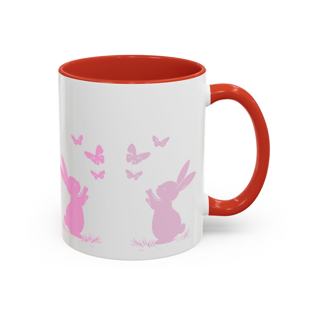 Bunny & Butterfly Accent Coffee Mug — Cute Spring Ceramic Mug (11/15oz), Cute Coffee Mug