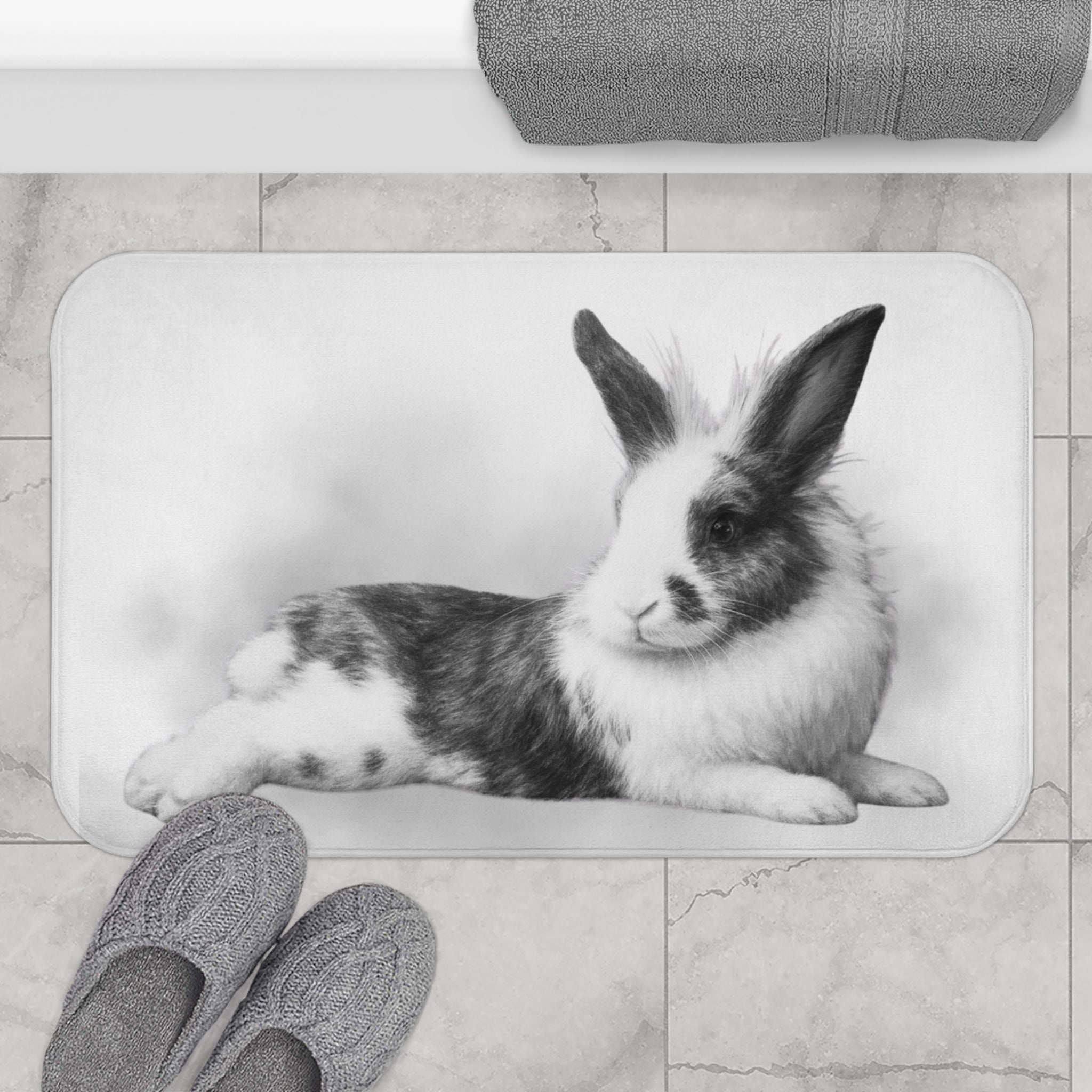 Vintage Black & White Bunny Bath Mat