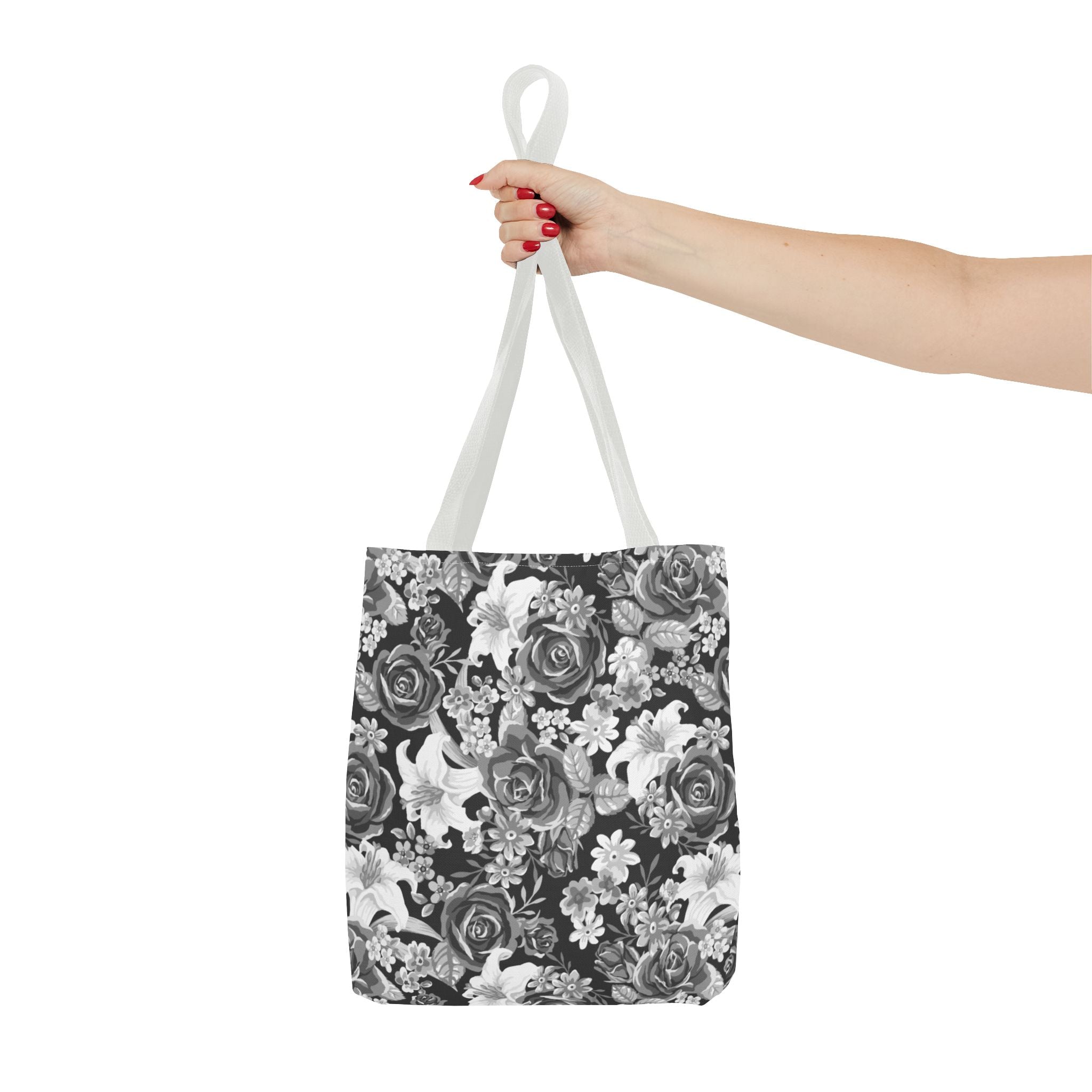 Black & White Tote Bag — Minimal Monochrome Rose Pattern