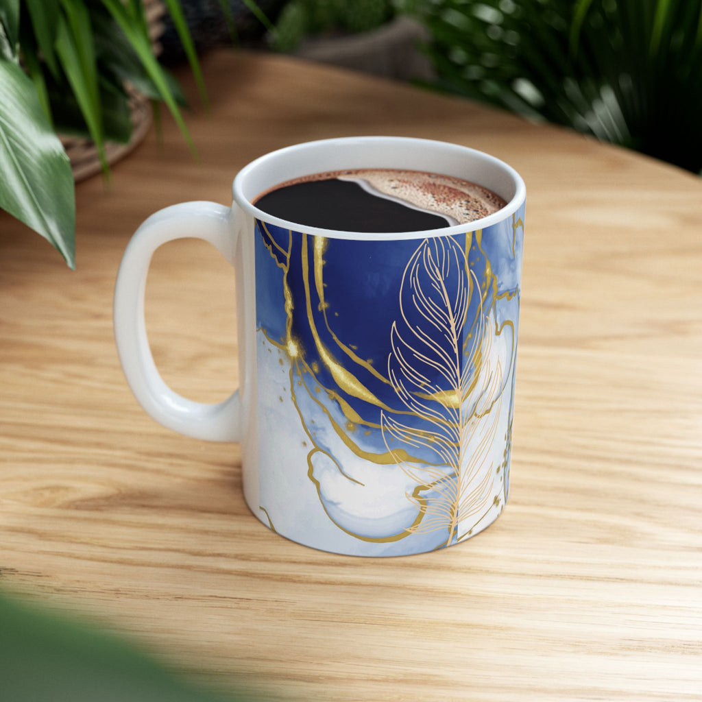 Floral Ceramic Mug Blue & Gold