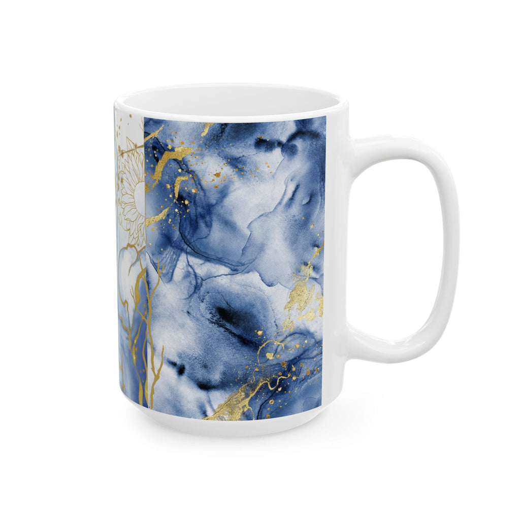 Floral Ceramic Mug Blue & Gold