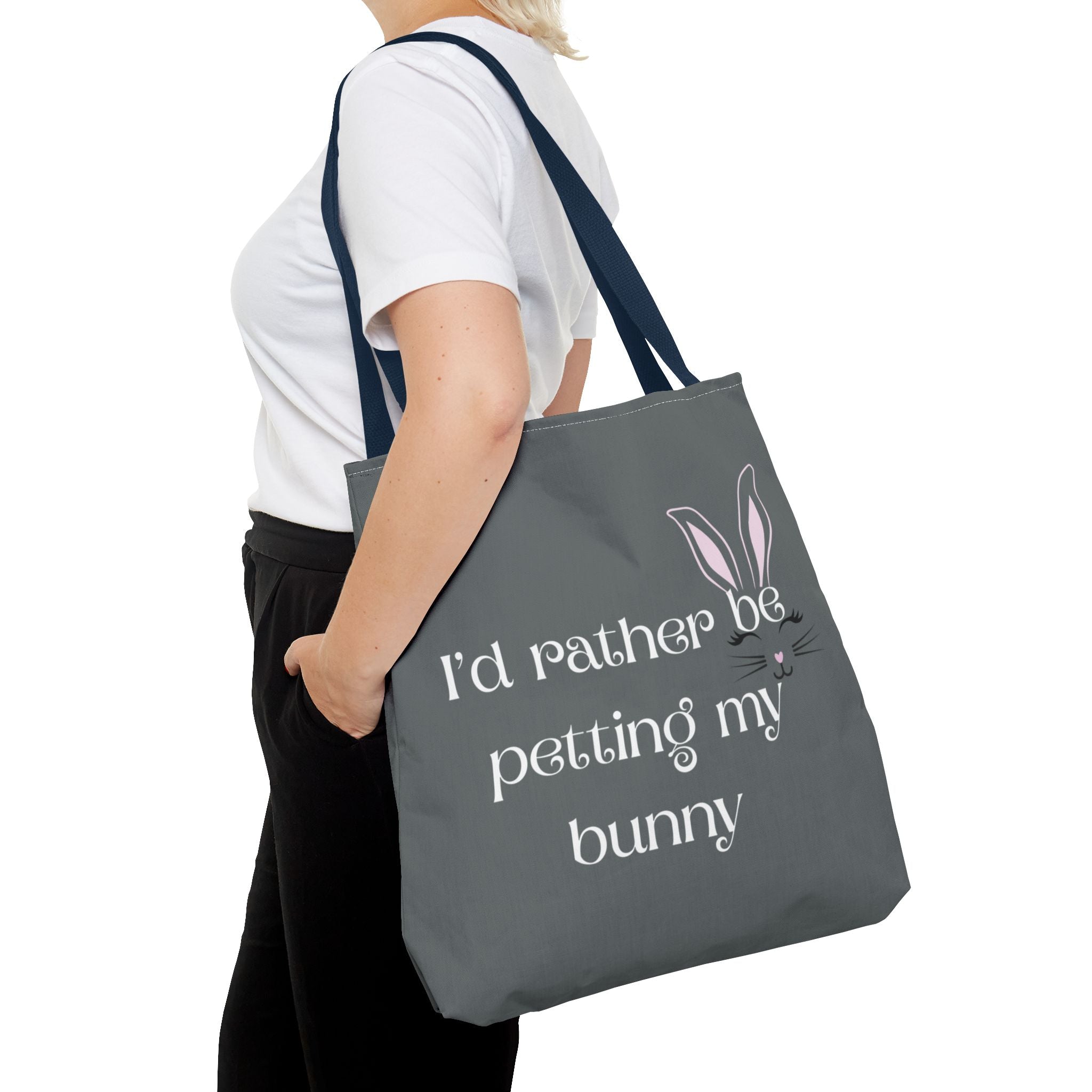 I'd Rather Be Petting My Bunny Tote Bag — Cute Bunny Canvas Tote