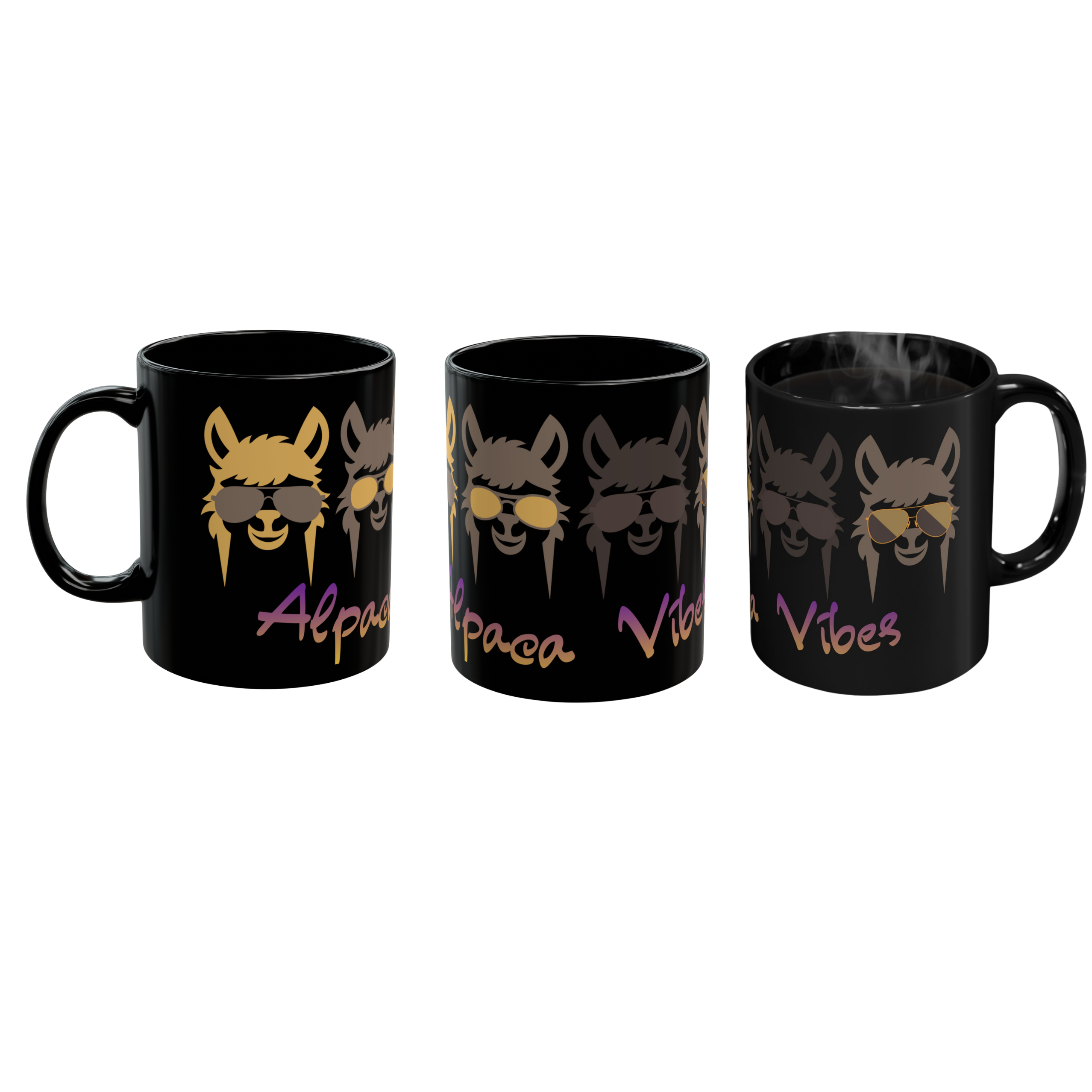 Alpaca Vibes Black Mug — 11oz & 15oz Ceramic Coffee Cup